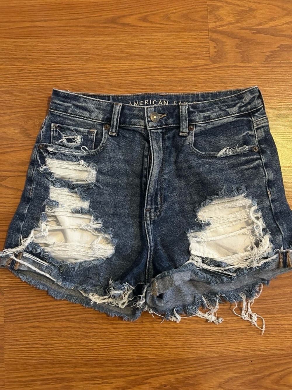American Eagle Outfitters Distressed Dark Blue Denim Cutoff Shorts